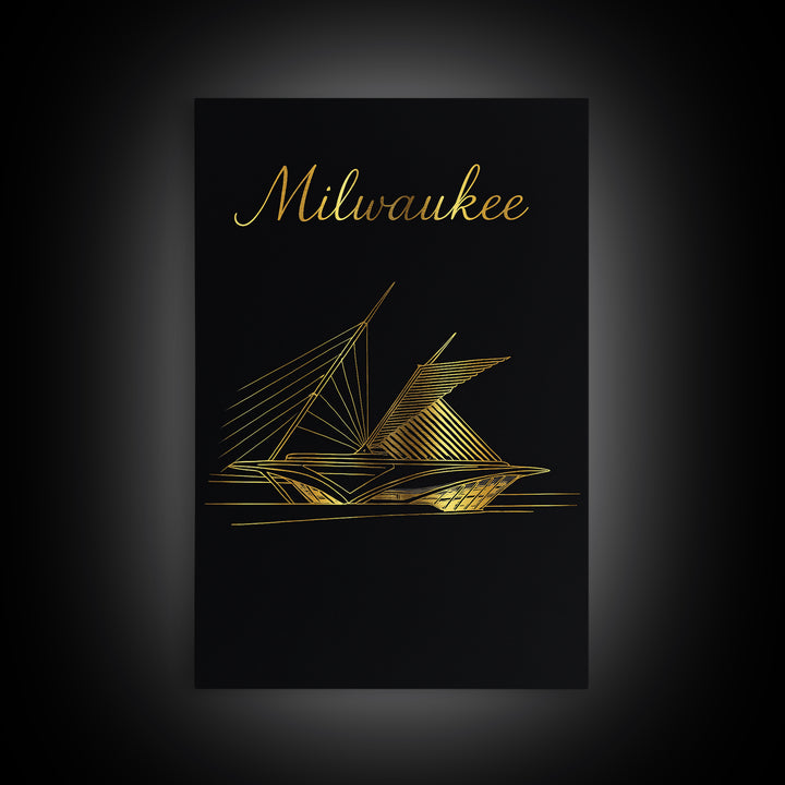 Milwaukee Wisconsin Travel Poster, Framed Canvas Print, Dark Minimalist Wall Art, Milwaukee Poster Print, Fine Art Print, Gift For Travelers