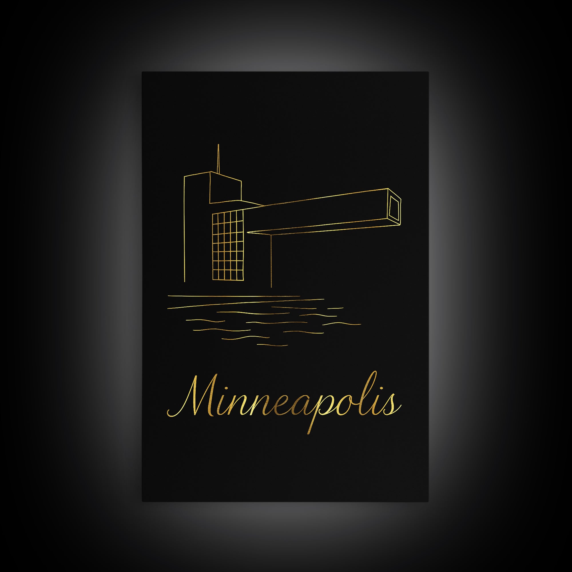 Minneapolis Minnesota Travel Poster, Canvas Print, Black Gold Minimalist Art, Minneapolis Art Print, City Illustration, Vintage City Art