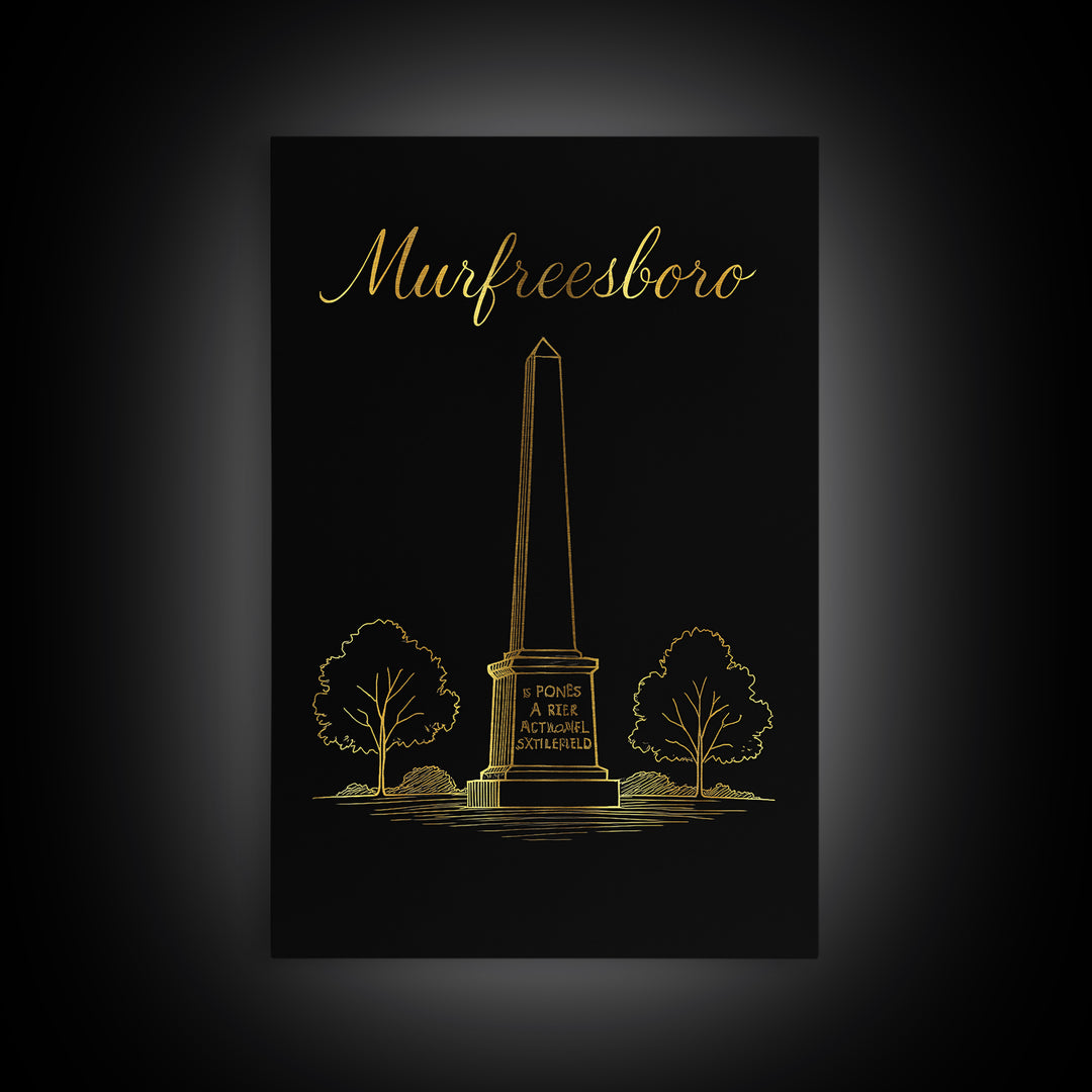 Murfreesboro Tennessee Travel Poster, Canvas Print, Gold Outline Poster Art, Murfreesboro City Art, Retro Travel Print, Wanderlust Decor