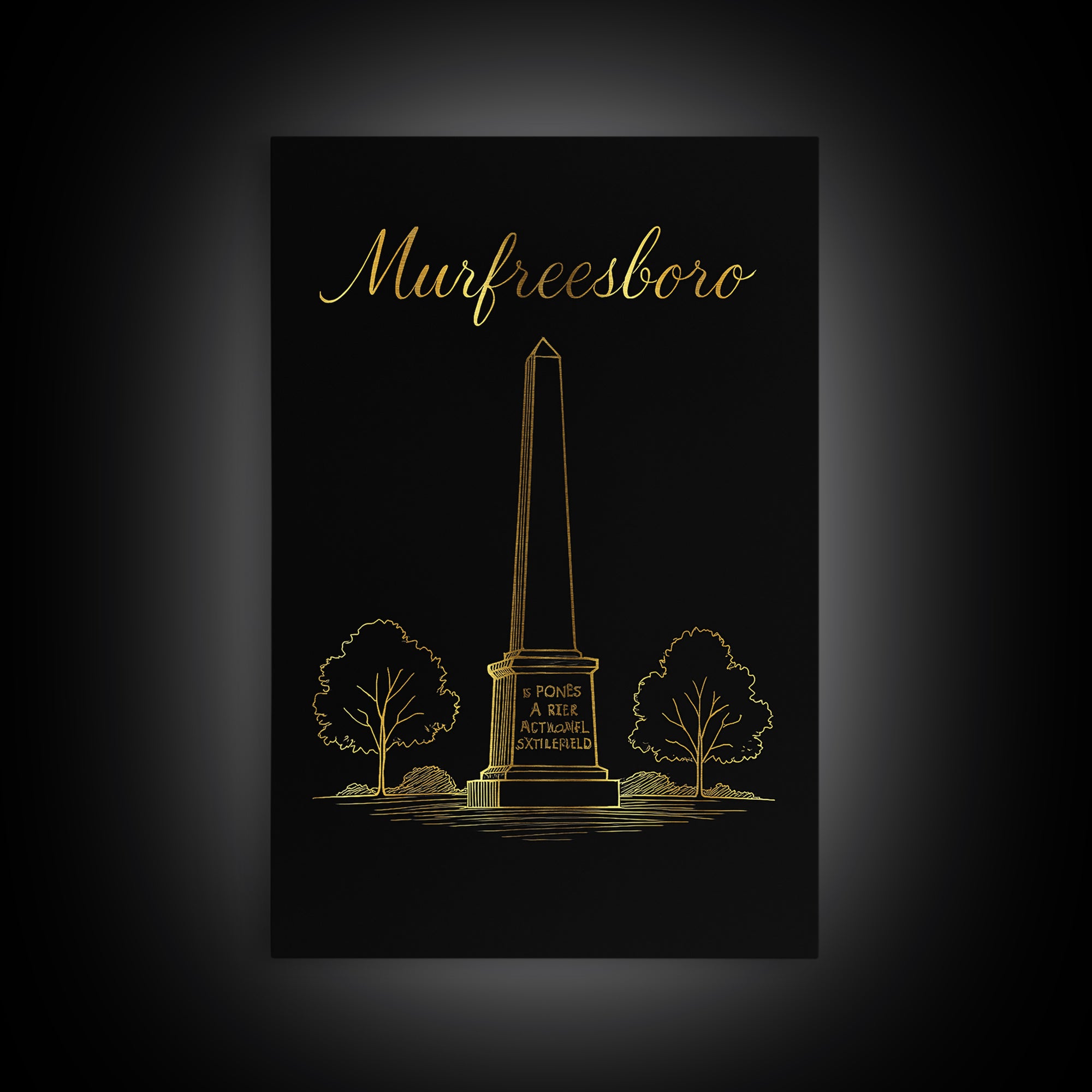 Murfreesboro Tennessee Travel Poster, Canvas Print, Gold Outline Poster Art, Murfreesboro City Art, Retro Travel Print, Wanderlust Decor