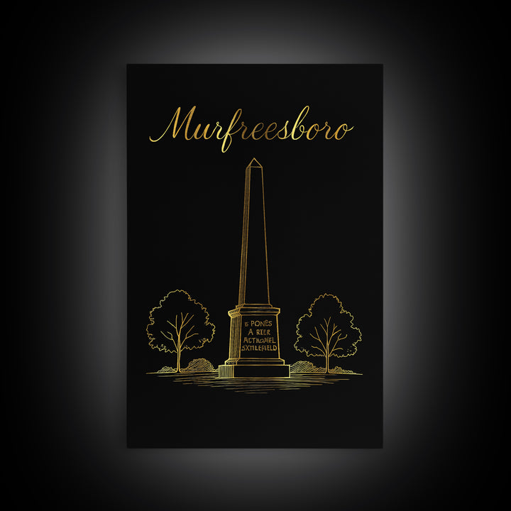Murfreesboro Tennessee Travel Poster, Canvas Print, Gold Outline Poster Art, Murfreesboro City Art, Retro Travel Print, Wanderlust Decor