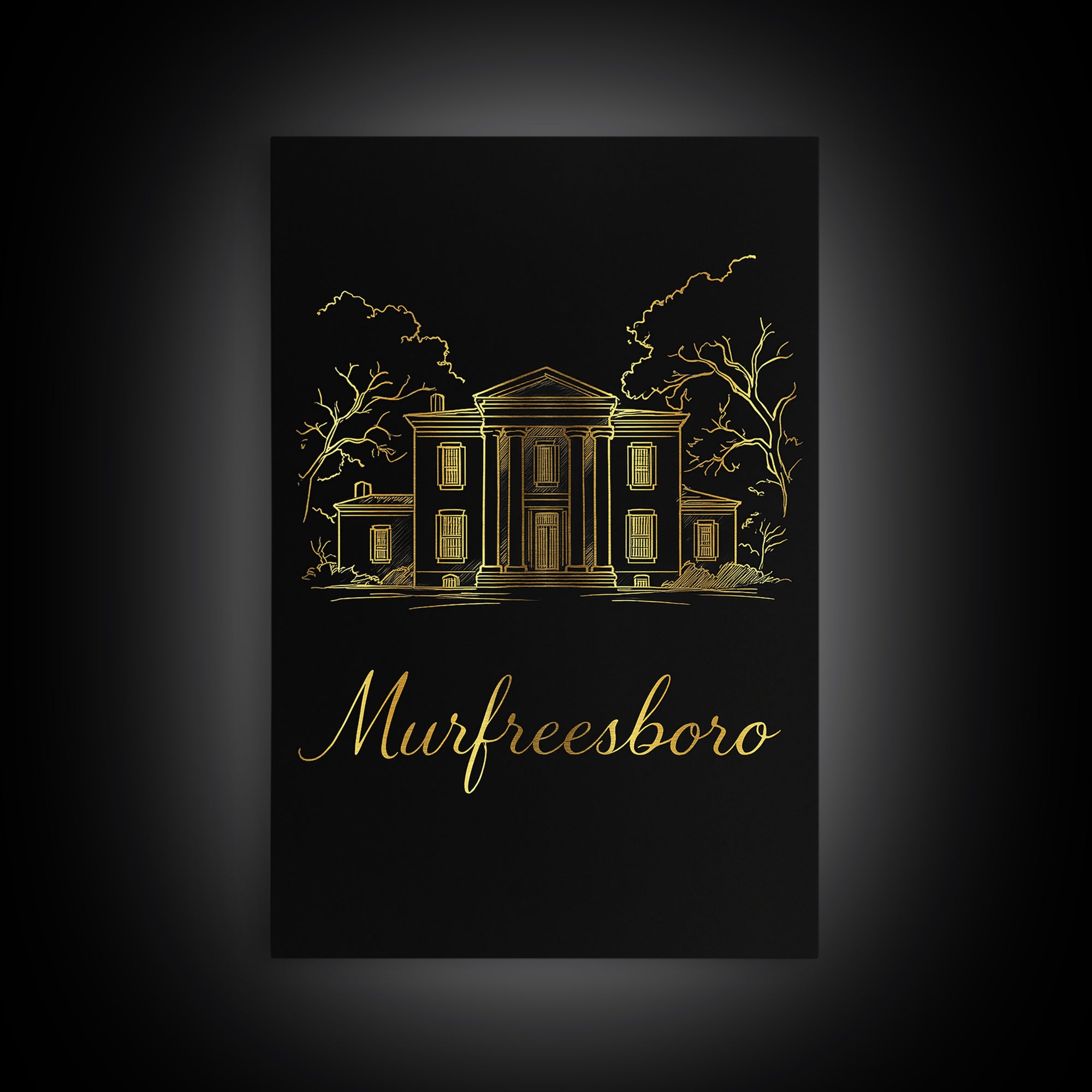 Murfreesboro Travel Poster, Framed Canvas Print, Black Gold Minimalist Art, Murfreesboro Art Print, Travel Art Print, City Art Print