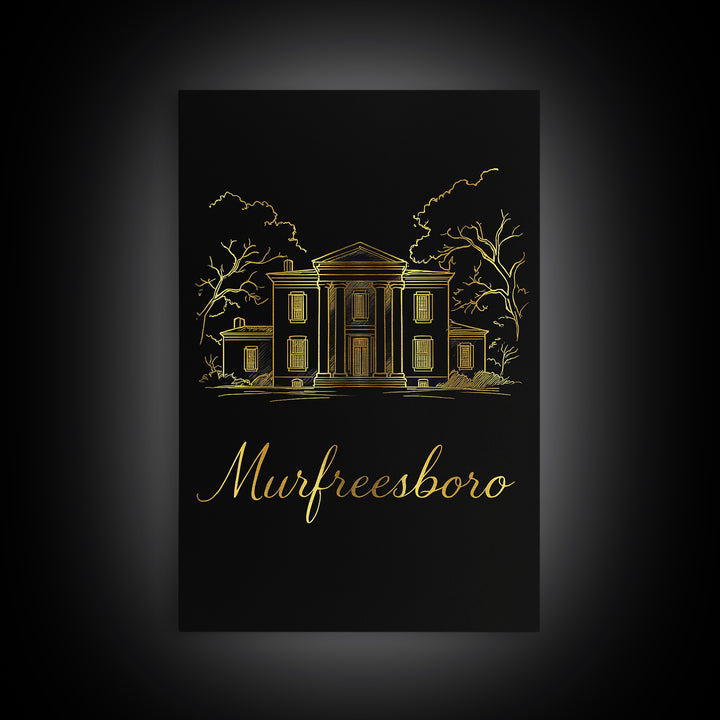Murfreesboro Travel Poster, Framed Canvas Print, Black Gold Minimalist Art, Murfreesboro Art Print, Travel Art Print, City Art Print