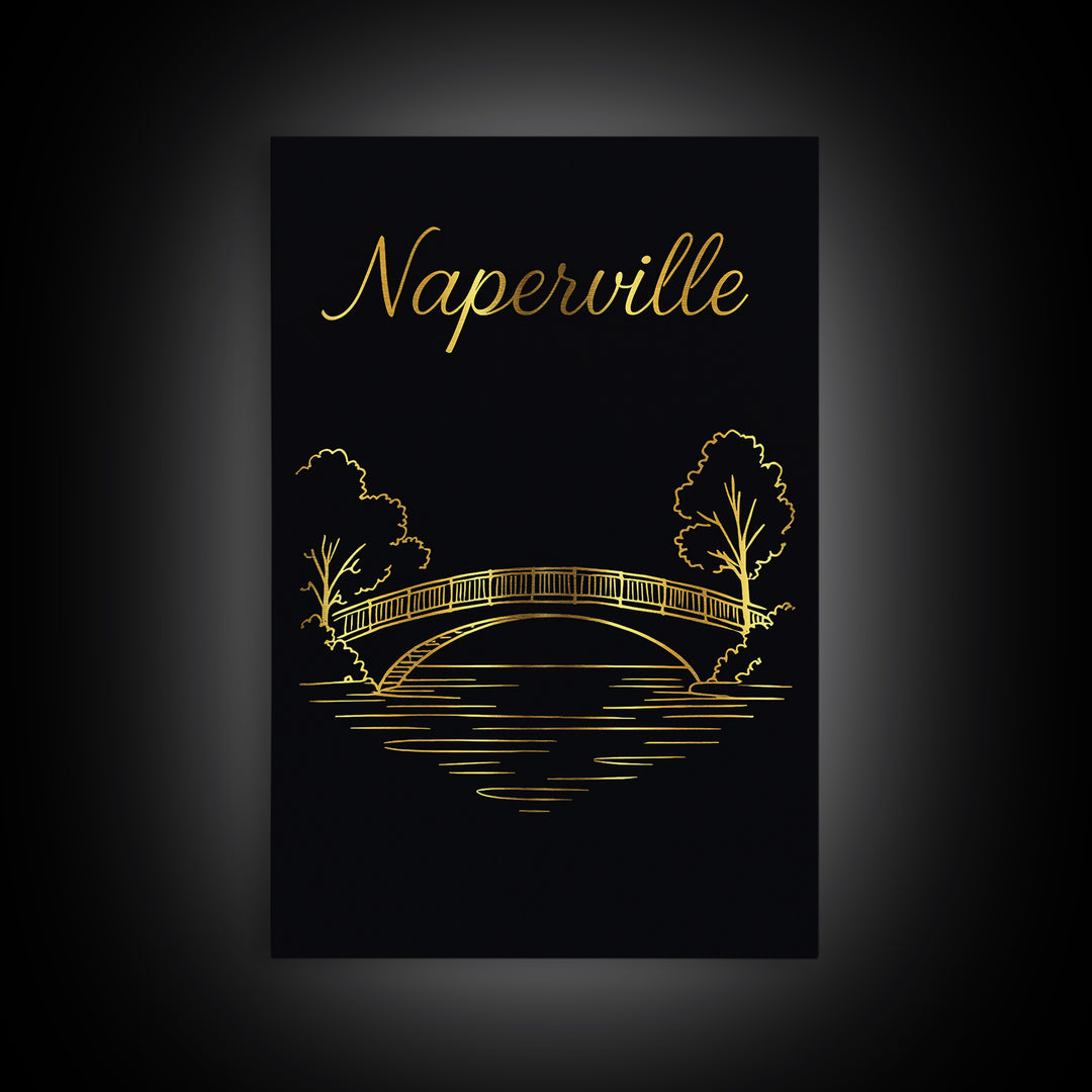 Naperville Illinois Travel Poster, Canvas Print, Dark Minimalist Wall Art, Naperville Wall Art, Living Room Wall Art, Travel Wall Decor