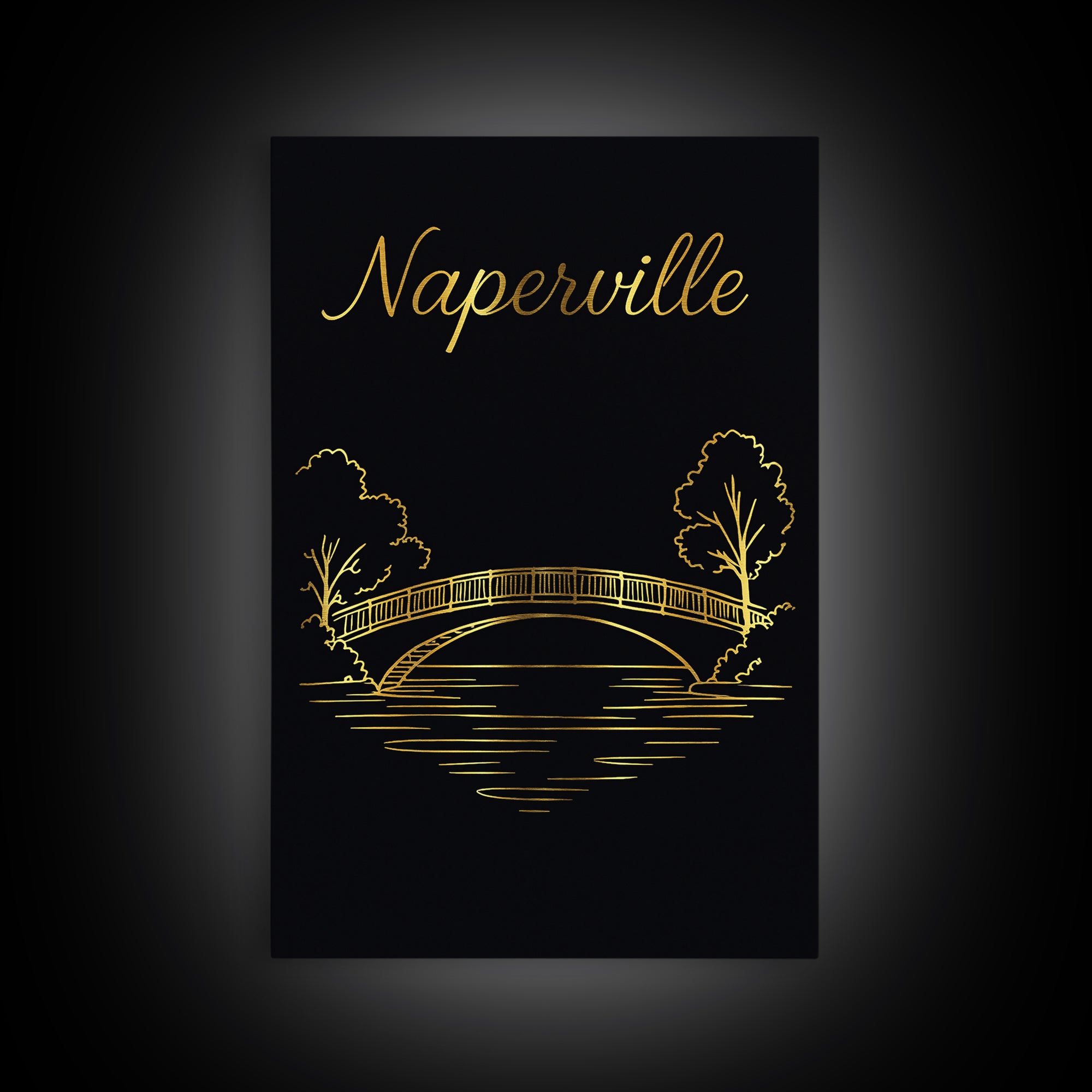 Naperville Illinois Travel Poster, Canvas Print, Dark Minimalist Wall Art, Naperville Wall Art, Living Room Wall Art, Travel Wall Decor