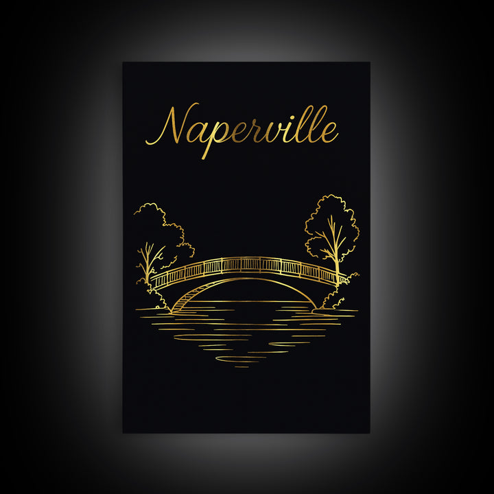Naperville Illinois Travel Poster, Canvas Print, Dark Minimalist Wall Art, Naperville Wall Art, Living Room Wall Art, Travel Wall Decor