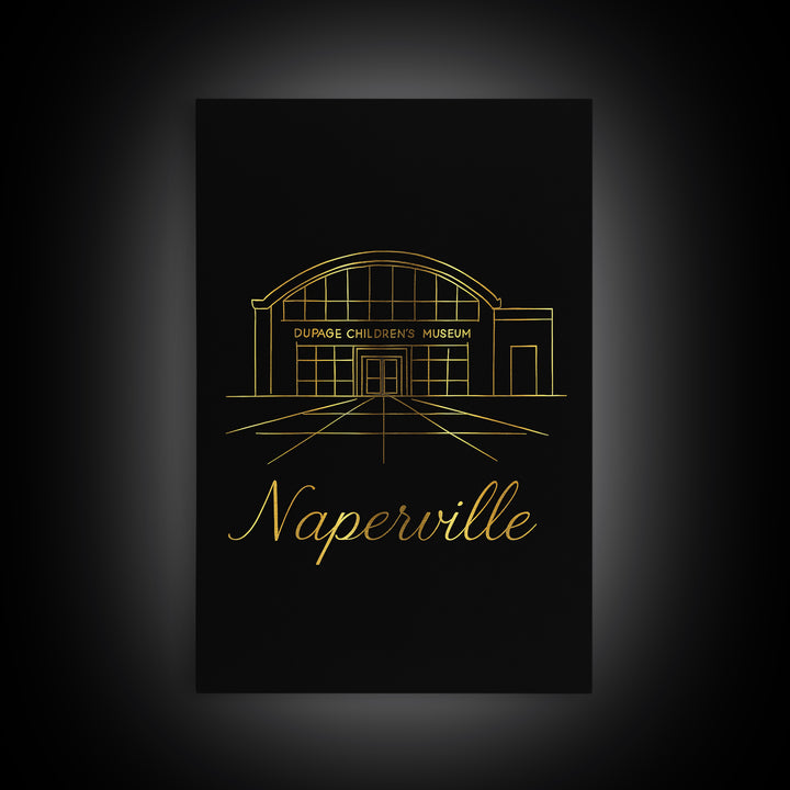 Naperville Travel Poster, Canvas Print, Dark Minimalist Wall Art, Naperville Travel Art, Travel Art Print, Wanderlust Decor, Home Decor
