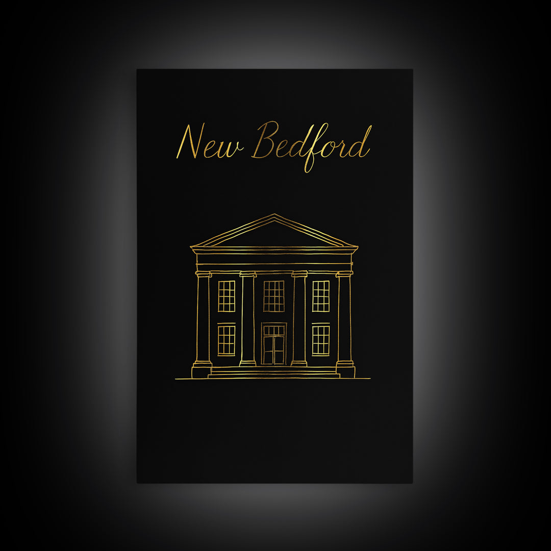 New Bedford Massachusetts Travel Poster, Canvas Print, Black Gold Minimalist Art, New Bedford Art Print, Retro Travel Print, Wall Decor