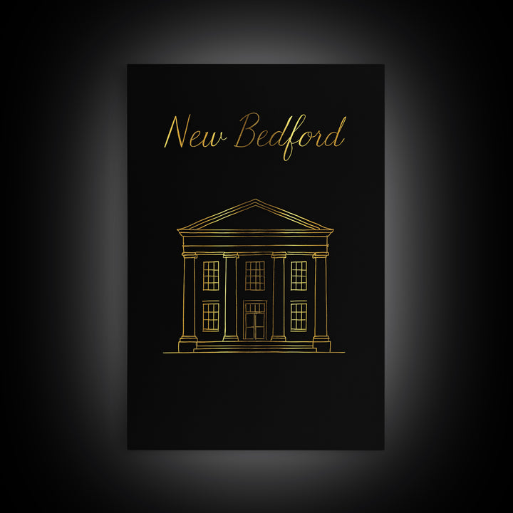 New Bedford Massachusetts Travel Poster, Canvas Print, Black Gold Minimalist Art, New Bedford Art Print, Retro Travel Print, Wall Decor