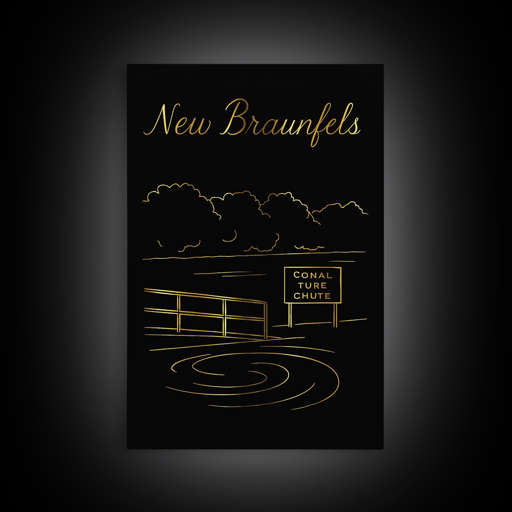 New Braunfels Texas Travel Poster, Canvas Print, Gold Outline Poster Art, New Braunfels Poster Print, Vintage Travel Art, City Art Print