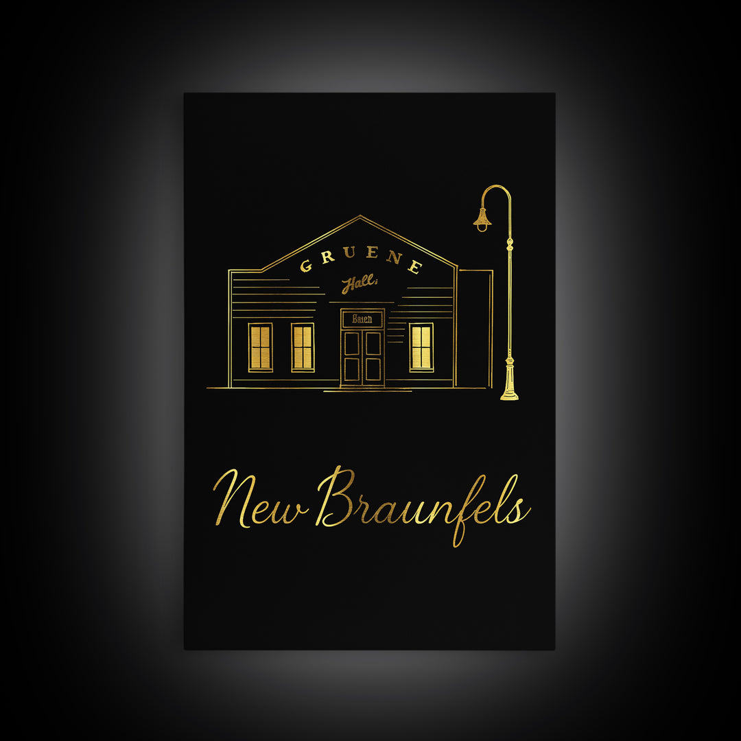 New Braunfels Travel Poster, Canvas Print, Minimalist Gold Line Art, New Braunfels City Art, Modern Wall Decor, Travel Wall Art