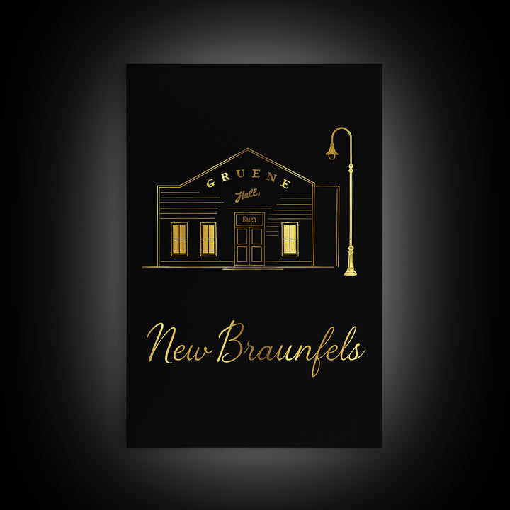 New Braunfels Travel Poster, Canvas Print, Minimalist Gold Line Art, New Braunfels City Art, Modern Wall Decor, Travel Wall Art