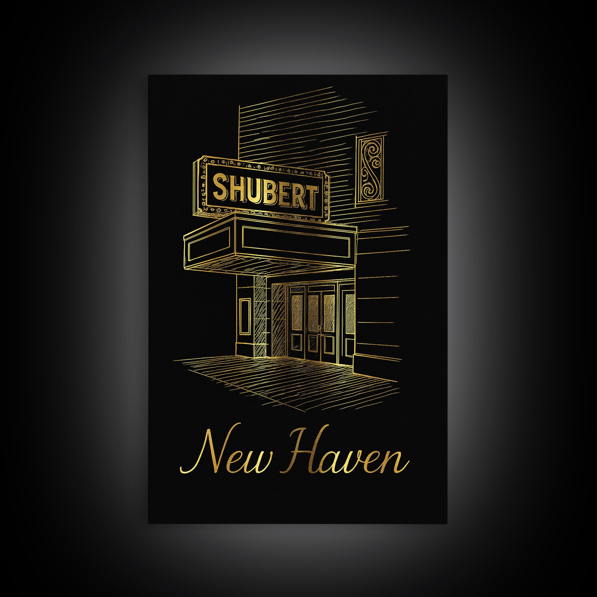 New Haven Travel Poster, Canvas Print, Minimalist Gold Line Art, New Haven Art Print, City Art Print, Travel Wall Art, Vintage City Poster