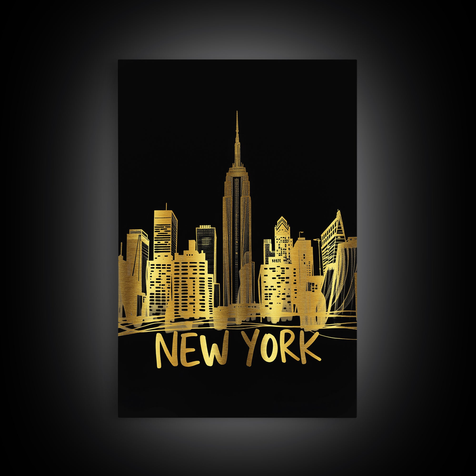 New York Travel Poster, Framed Canvas Print, Dark Minimalist Wall Art, New York Poster Print, Living Room Wall Art, Modern Wall Decor