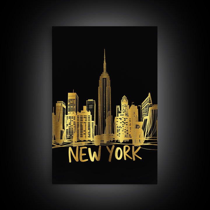 New York Travel Poster, Framed Canvas Print, Dark Minimalist Wall Art, New York Poster Print, Living Room Wall Art, Modern Wall Decor