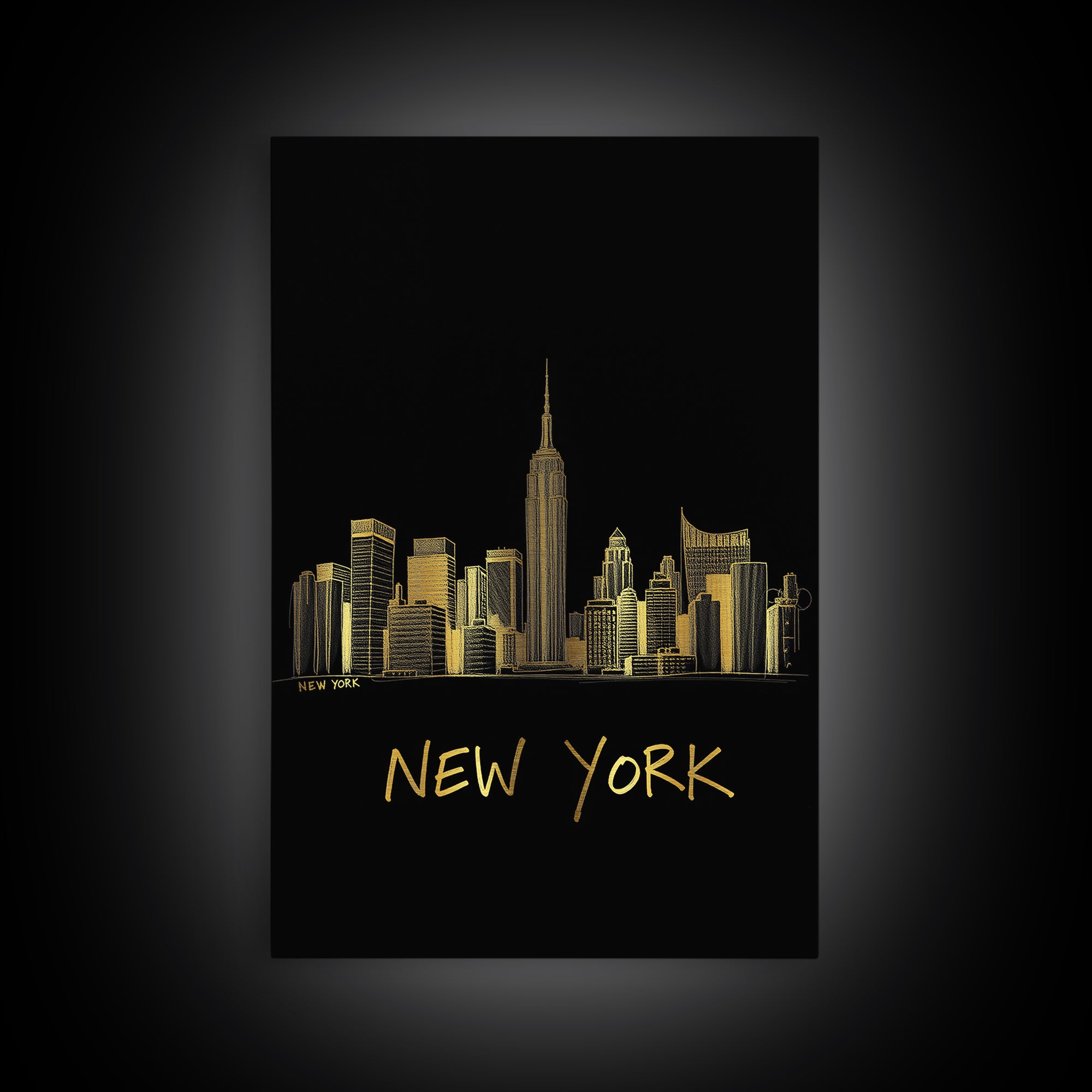 New York Travel Poster, Canvas Print, Minimalist Gold Line Art, New York Wall Art, Living Room Wall Art, Eclectic Wall Decor, Wall Art