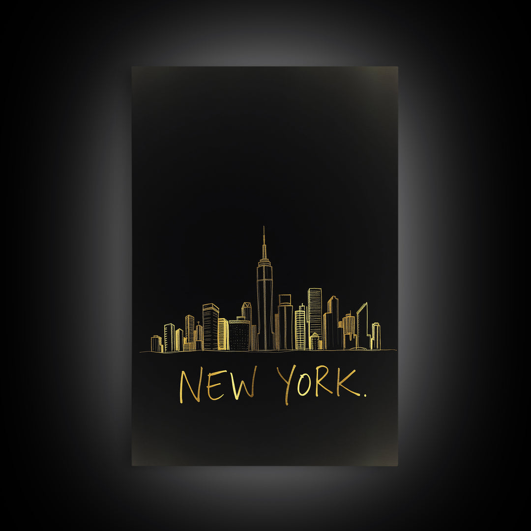 New York Travel Poster, Canvas Print, Minimalist Gold Line Art, New York Poster Print, Travel Poster Art, Travel Wall Decor, City Poster