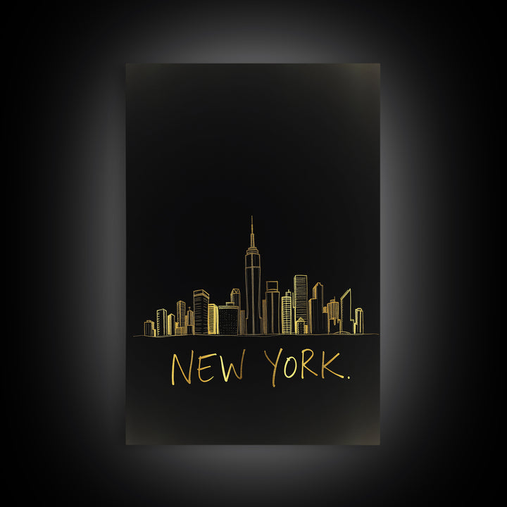 New York Travel Poster, Canvas Print, Minimalist Gold Line Art, New York Poster Print, Travel Poster Art, Travel Wall Decor, City Poster