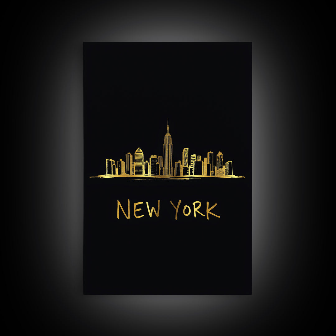 New York Travel Poster, Canvas Print, Black Gold Minimalist Art, New York Travel Art, Eclectic Wall Decor, City Art Print, Poster Print