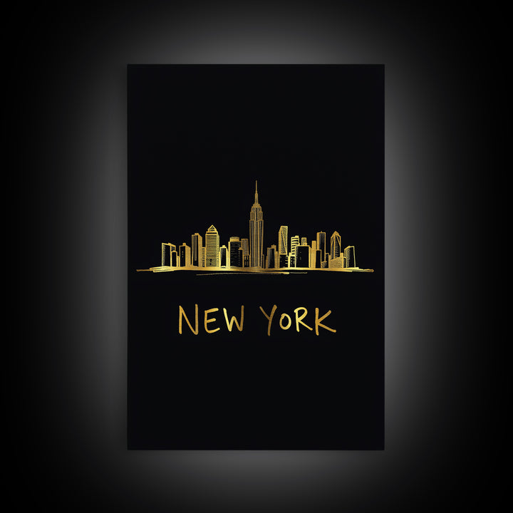 New York Travel Poster, Canvas Print, Black Gold Minimalist Art, New York Travel Art, Eclectic Wall Decor, City Art Print, Poster Print
