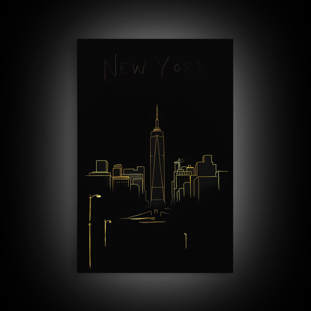 New York Travel Poster, Canvas Print, Gold Outline Poster Art, New York Poster Print, Travel Poster Set, Fine Art Print, Poster Art