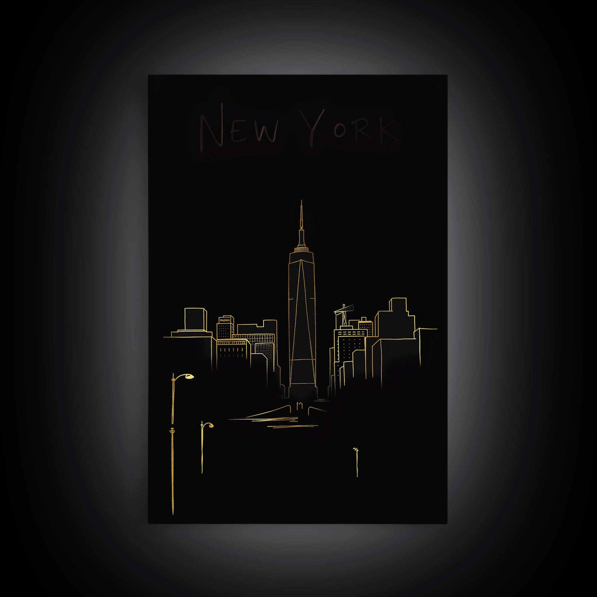 New York Travel Poster, Canvas Print, Gold Outline Poster Art, New York Poster Print, Travel Poster Set, Fine Art Print, Poster Art