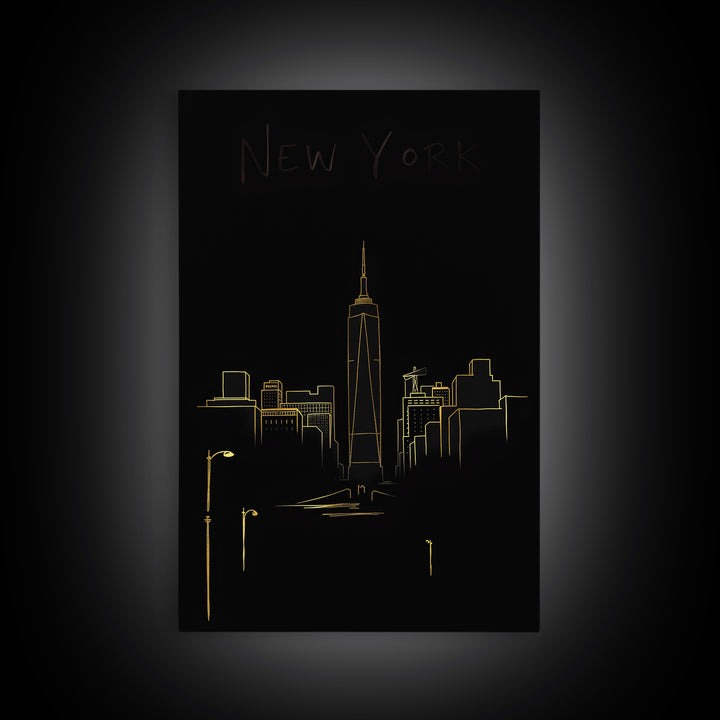 New York Travel Poster, Canvas Print, Gold Outline Poster Art, New York Poster Print, Travel Poster Set, Fine Art Print, Poster Art