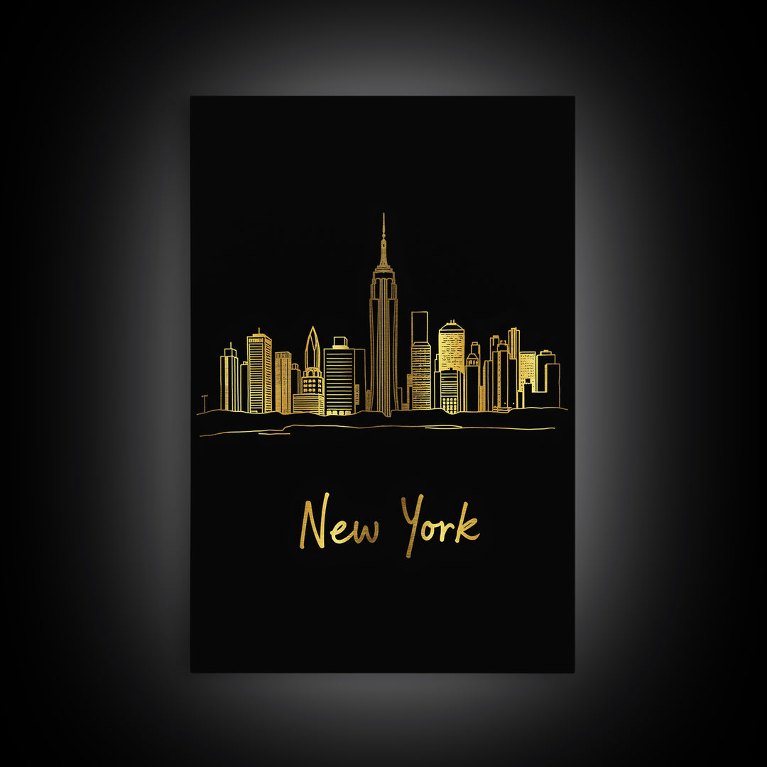 New York Travel Poster, Canvas Print, Dark Minimalist Wall Art, New York City Art, Home Office Decor, Living Room Wall Art, Travel Gift