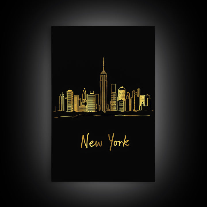 New York Travel Poster, Canvas Print, Dark Minimalist Wall Art, New York City Art, Home Office Decor, Living Room Wall Art, Travel Gift