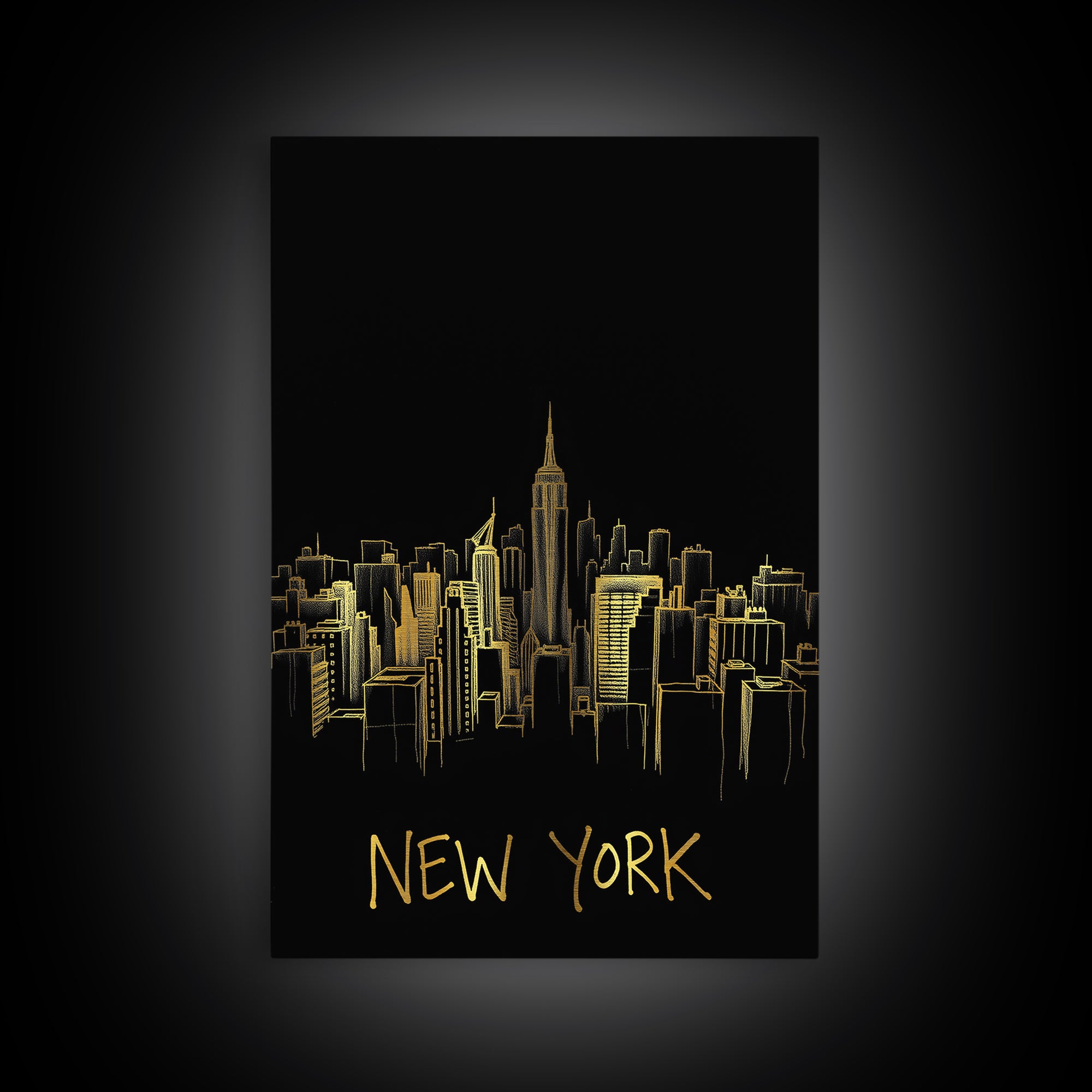 New York Travel Poster, Canvas Print, Gold Outline Poster Art, New York Art Print, Travel Art Print, City Travel Prints, Travel Poster Set