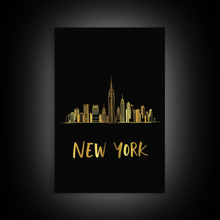 New York Travel Poster, Canvas Print, Minimalist Gold Line Art, New York Poster Print, Wanderlust Decor, Eclectic Wall Decor, Poster Art
