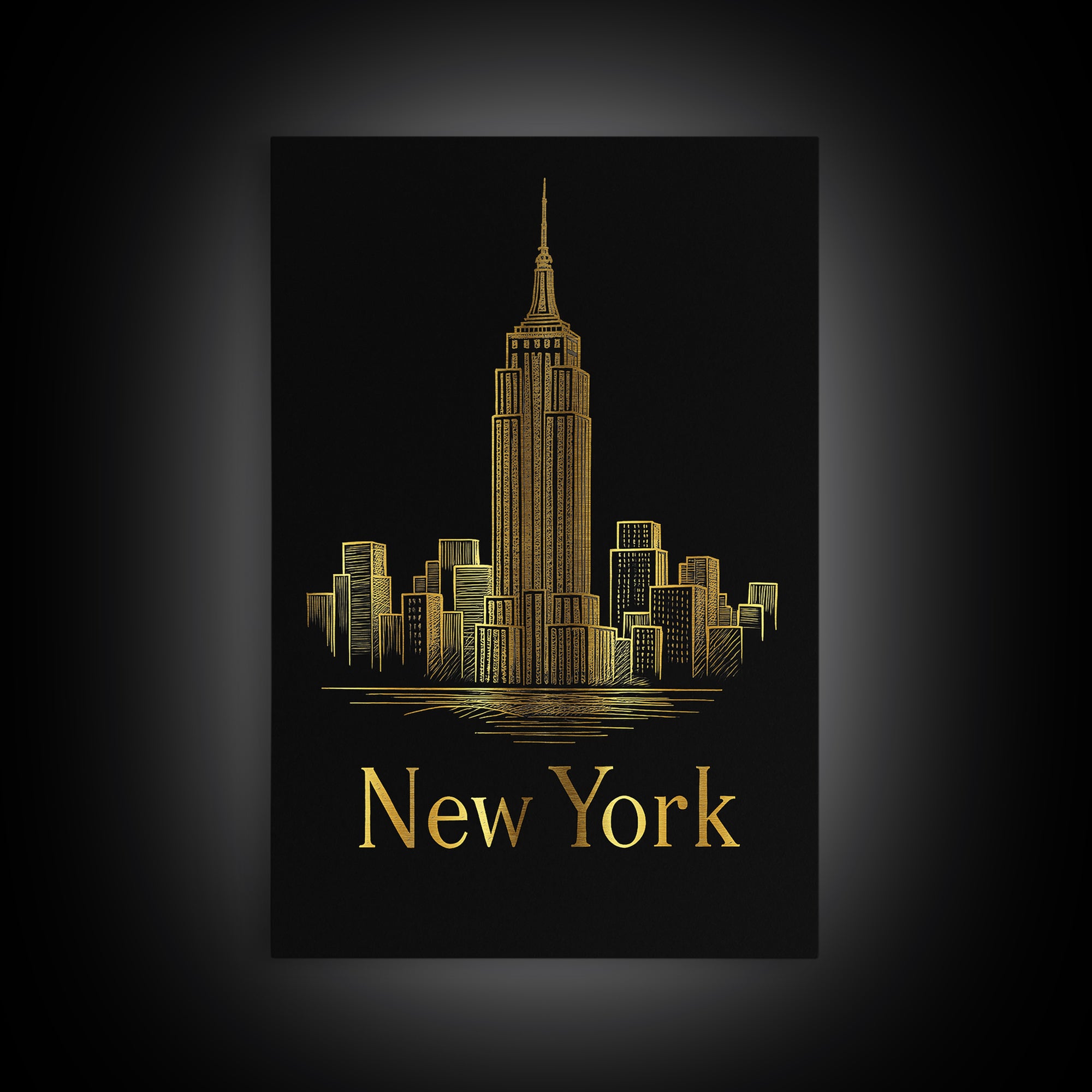 New York Travel Poster, Canvas Print, Gold Outline Poster Art, New York Art Print, Vintage City Poster, Vintage Travel Art, Retro Poster