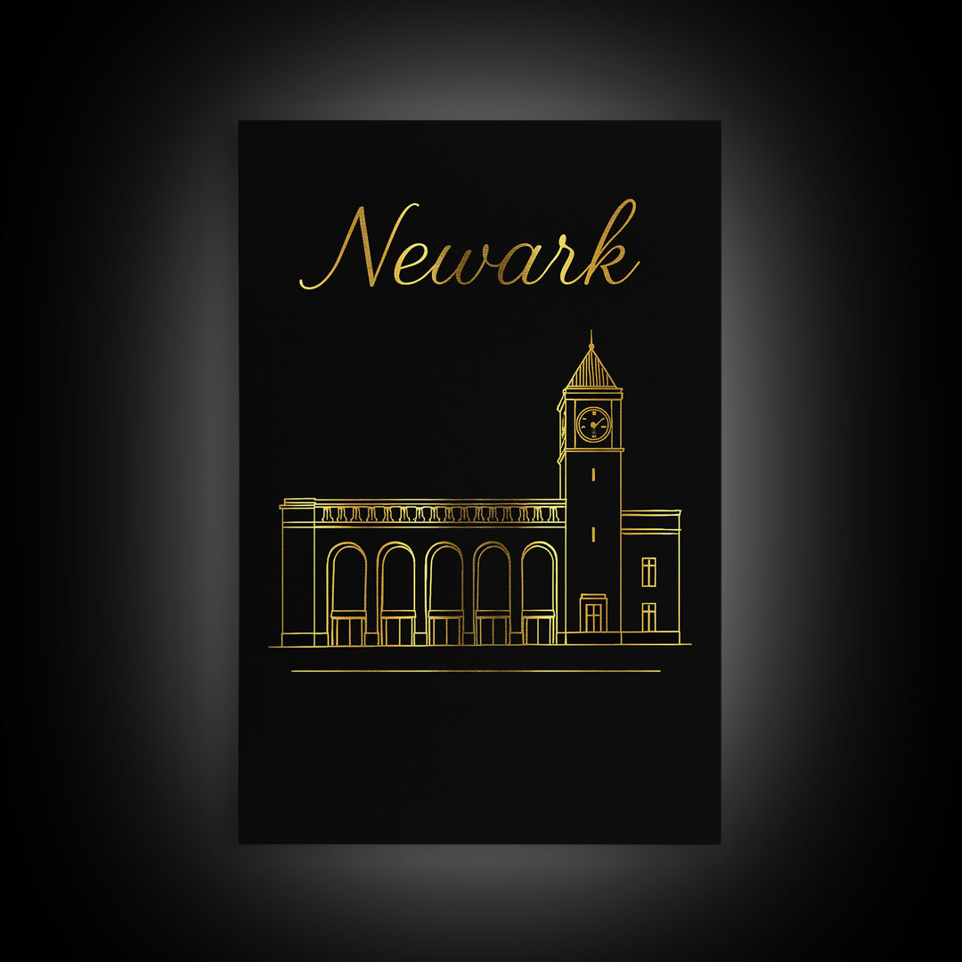 Newark New Jersey Travel Poster, Canvas Print, Minimalist Gold Line Art, Newark Art Print, Wall Art, Travel Art Print, Wanderlust Decor