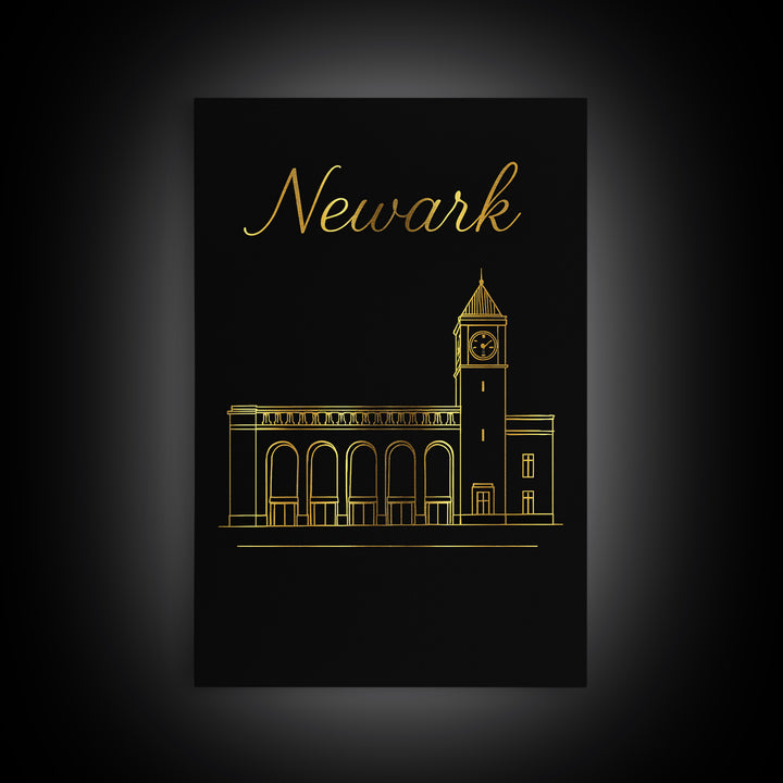 Newark New Jersey Travel Poster, Canvas Print, Minimalist Gold Line Art, Newark Art Print, Wall Art, Travel Art Print, Wanderlust Decor