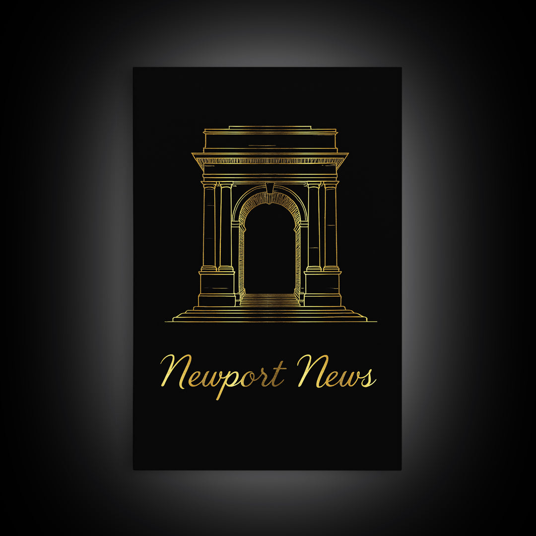 Newport News Travel Poster, Framed Canvas Print, Dark Minimalist Wall Art, Newport News Travel Art, Wanderlust Decor, Eclectic Wall Decor