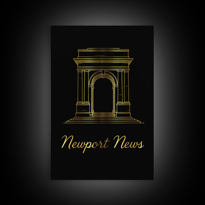Newport News Travel Poster, Framed Canvas Print, Dark Minimalist Wall Art, Newport News Travel Art, Wanderlust Decor, Eclectic Wall Decor