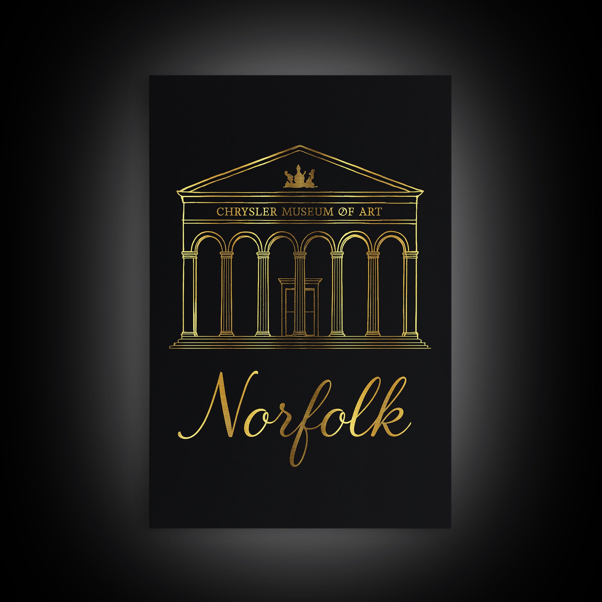 Norfolk Travel Poster, Framed Canvas Print, Gold Outline Poster Art, Norfolk City Art, Gift For Travelers, Travel Wall Art, Fine Art Print