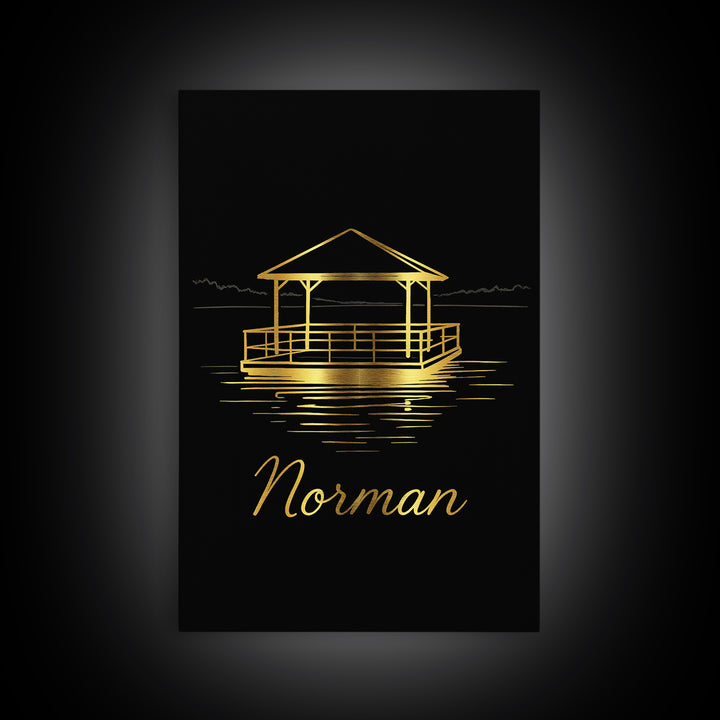 Norman Oklahoma Travel Poster, Canvas Print, Gold Outline Poster Art, Norman Poster Print, Travel Wall Art, City Travel Prints, Wall Decor