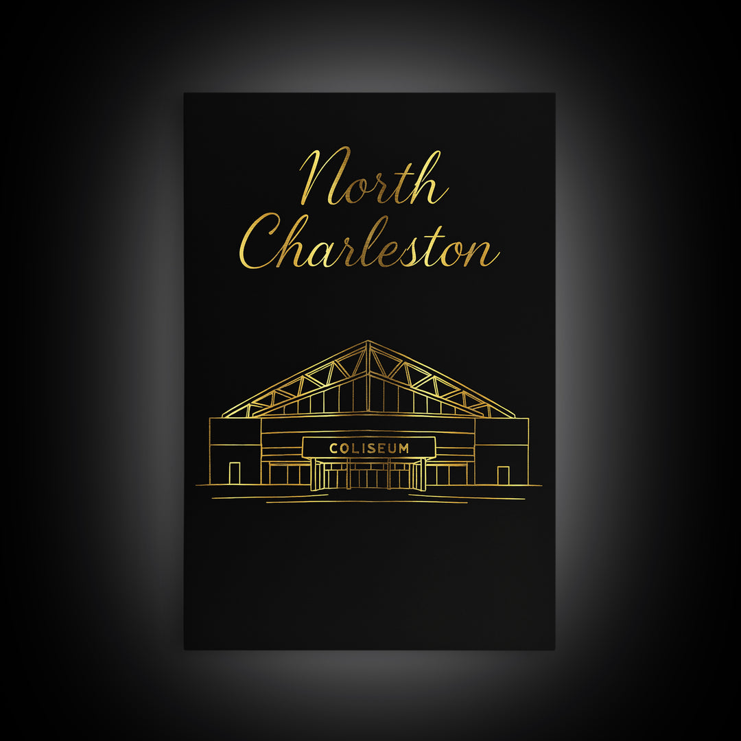 North Charleston Travel Poster, Canvas Print, Black Gold Minimalist Art, North Charleston City Art, Travel Poster Set, Retro Travel Print