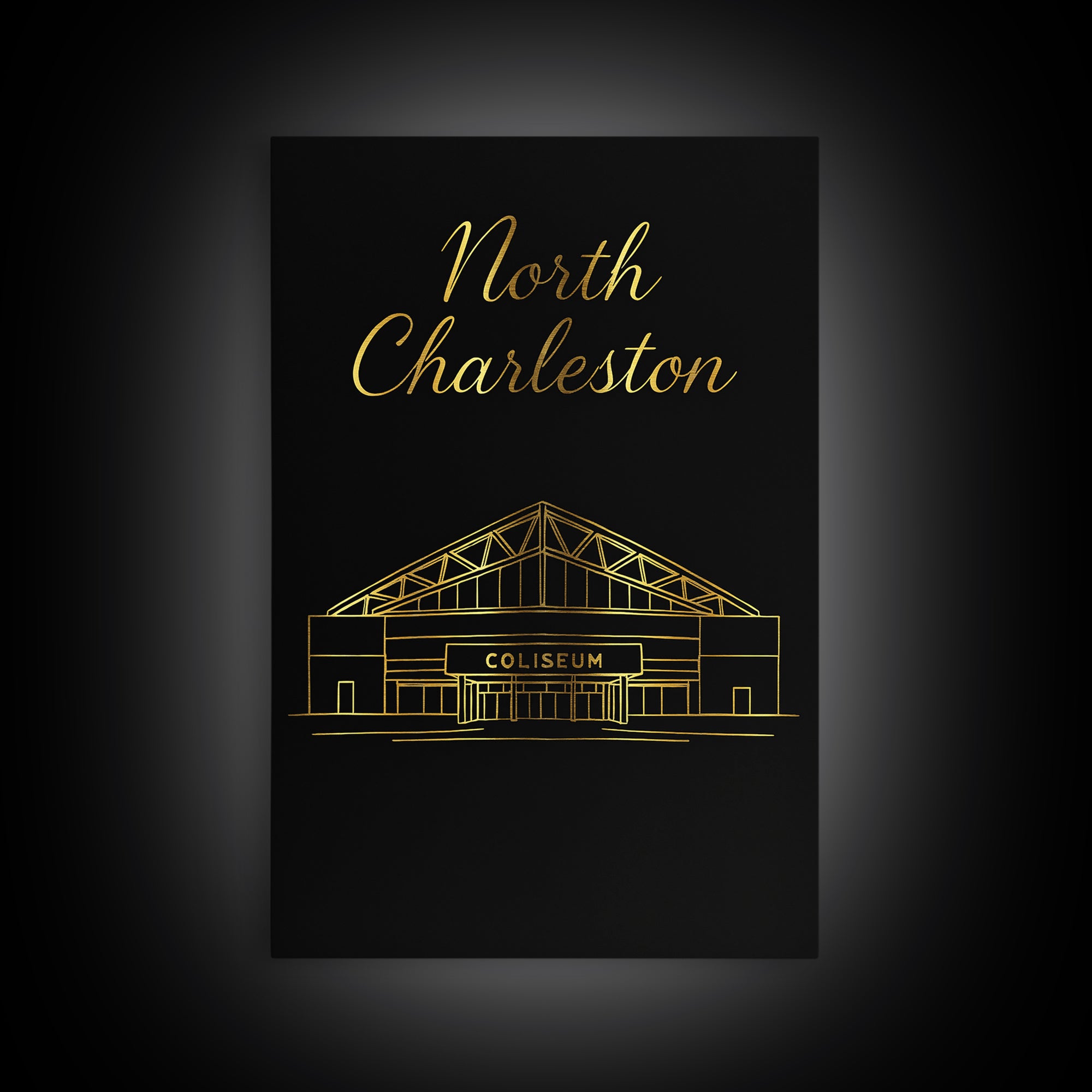 North Charleston Travel Poster, Canvas Print, Black Gold Minimalist Art, North Charleston City Art, Travel Poster Set, Retro Travel Print