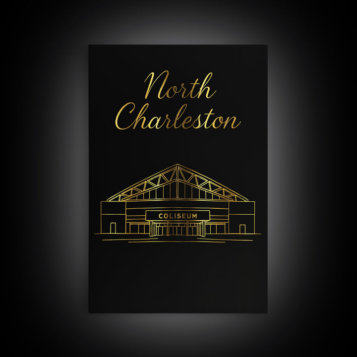 North Charleston Travel Poster, Canvas Print, Black Gold Minimalist Art, North Charleston City Art, Travel Poster Set, Retro Travel Print