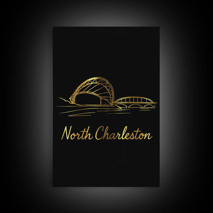 North Charleston Travel Poster, Canvas Print, Dark Minimalist Wall Art, North Charleston Wall Art, Travel Poster Art, City Illustration