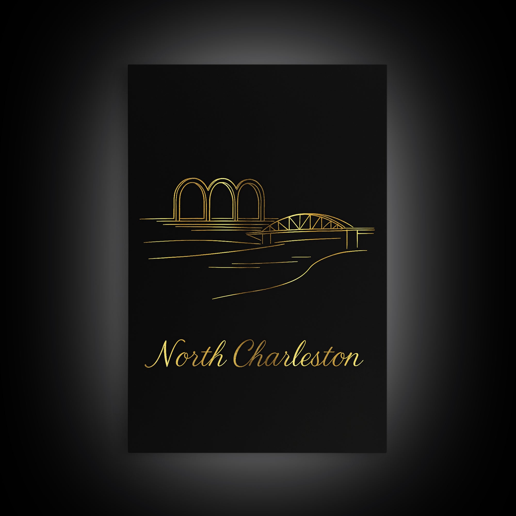 North Charleston Travel Poster, Canvas Print, Black Gold Minimalist Art, North Charleston City Art, Modern Wall Decor, City Art Print