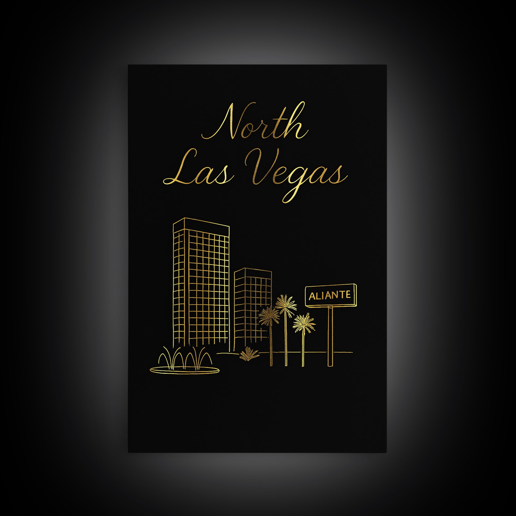 North Las Vegas Nevada Travel Poster, Canvas Print, Gold Outline Poster Art, North Las Vegas Art Print, Vintage City Art, Vintage Travel Art