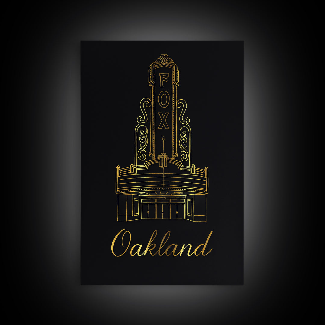 Oakland California Travel Poster, Canvas Print, Gold Outline Poster Art, Oakland City Art, Travel Poster Set, Gift For Travelers, Home Decor