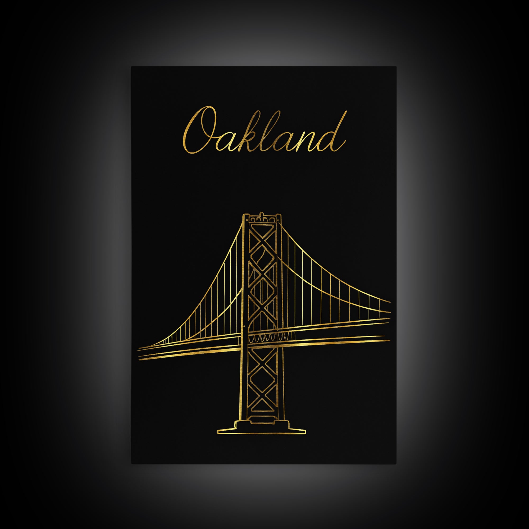 Oakland Travel Poster, Framed Canvas Print, Minimalist Gold Line Art, Oakland City Art, Travel Poster Art, City Travel Prints, Design 2
