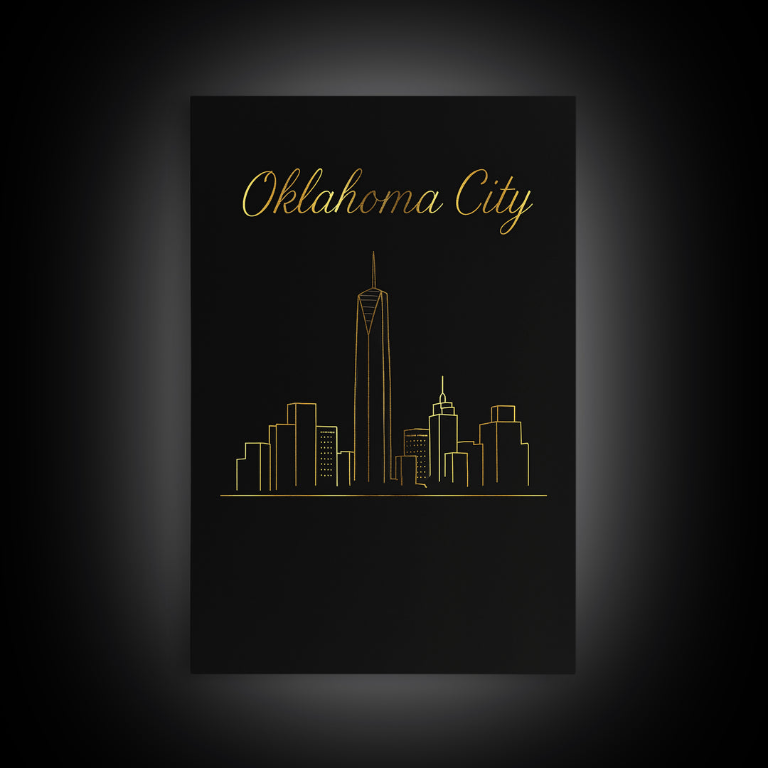 Oklahoma City Oklahoma Travel Poster, Canvas Print, Minimalist Gold Line Art, Oklahoma City Wall Art, Wall Decor, Retro Travel Print