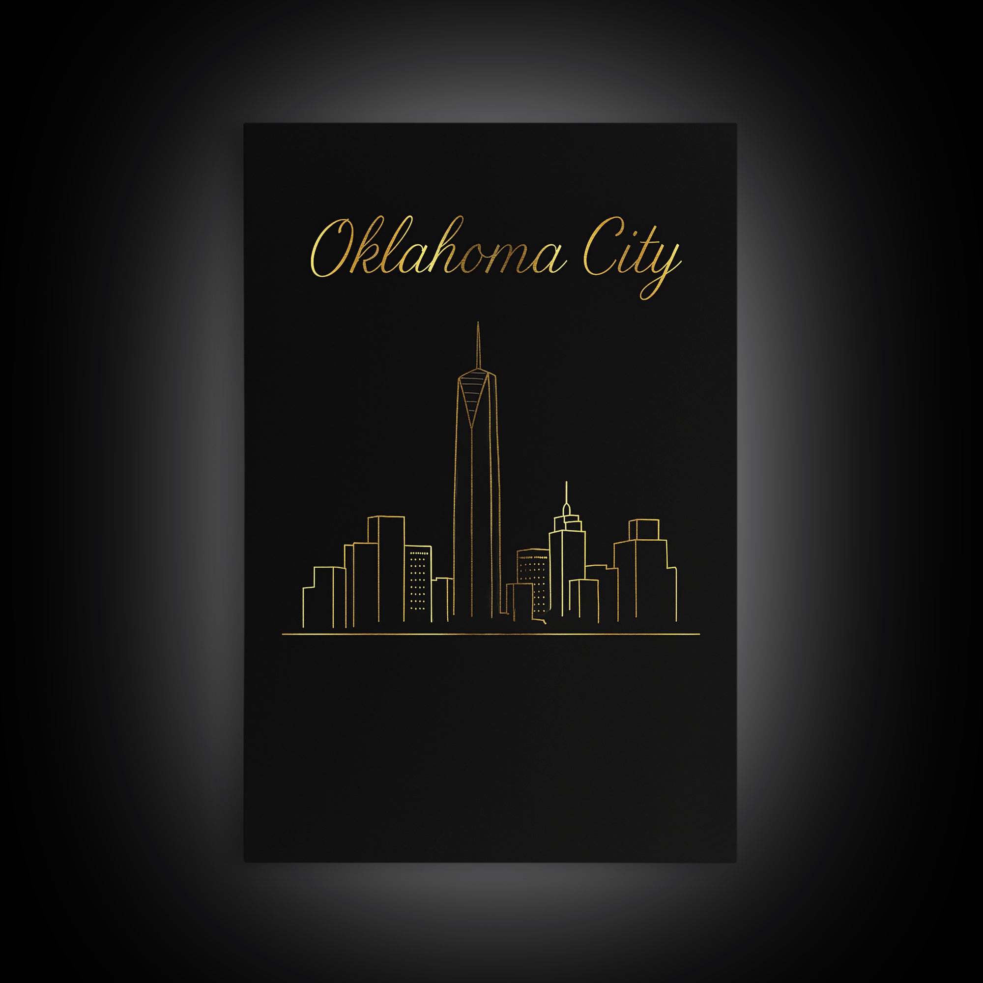 Oklahoma City Oklahoma Travel Poster, Canvas Print, Minimalist Gold Line Art, Oklahoma City Wall Art, Wall Decor, Retro Travel Print
