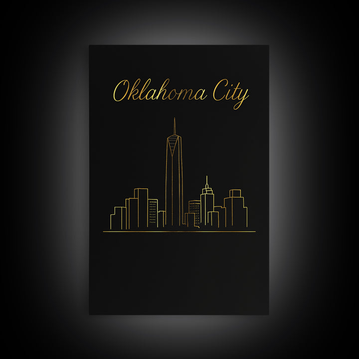 Oklahoma City Oklahoma Travel Poster, Canvas Print, Minimalist Gold Line Art, Oklahoma City Wall Art, Wall Decor, Retro Travel Print