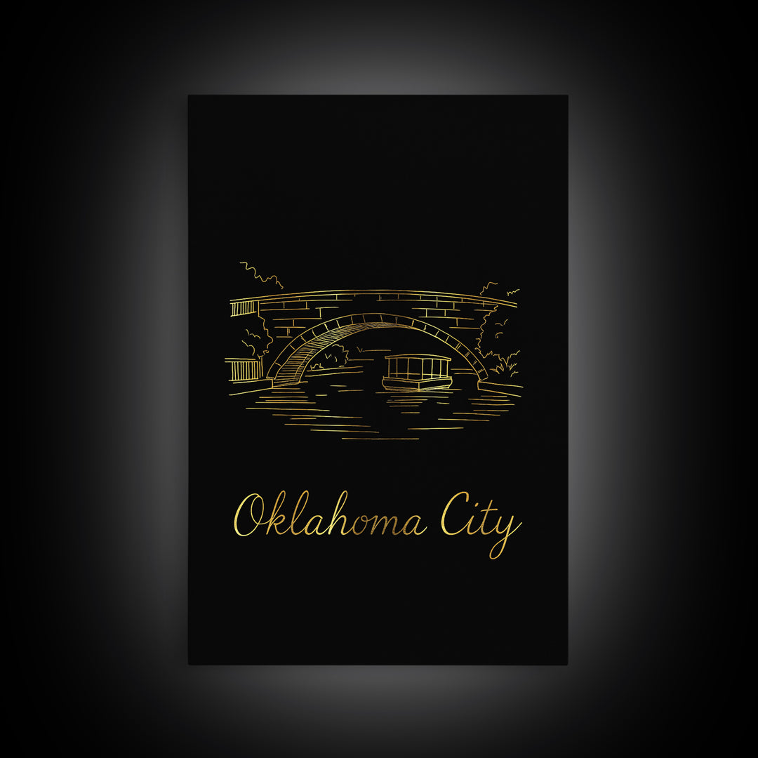 Oklahoma City Travel Poster, Framed Canvas Print, Black Gold Minimalist Art, Oklahoma City Art Print, Fine Art Print, Gift For Travelers